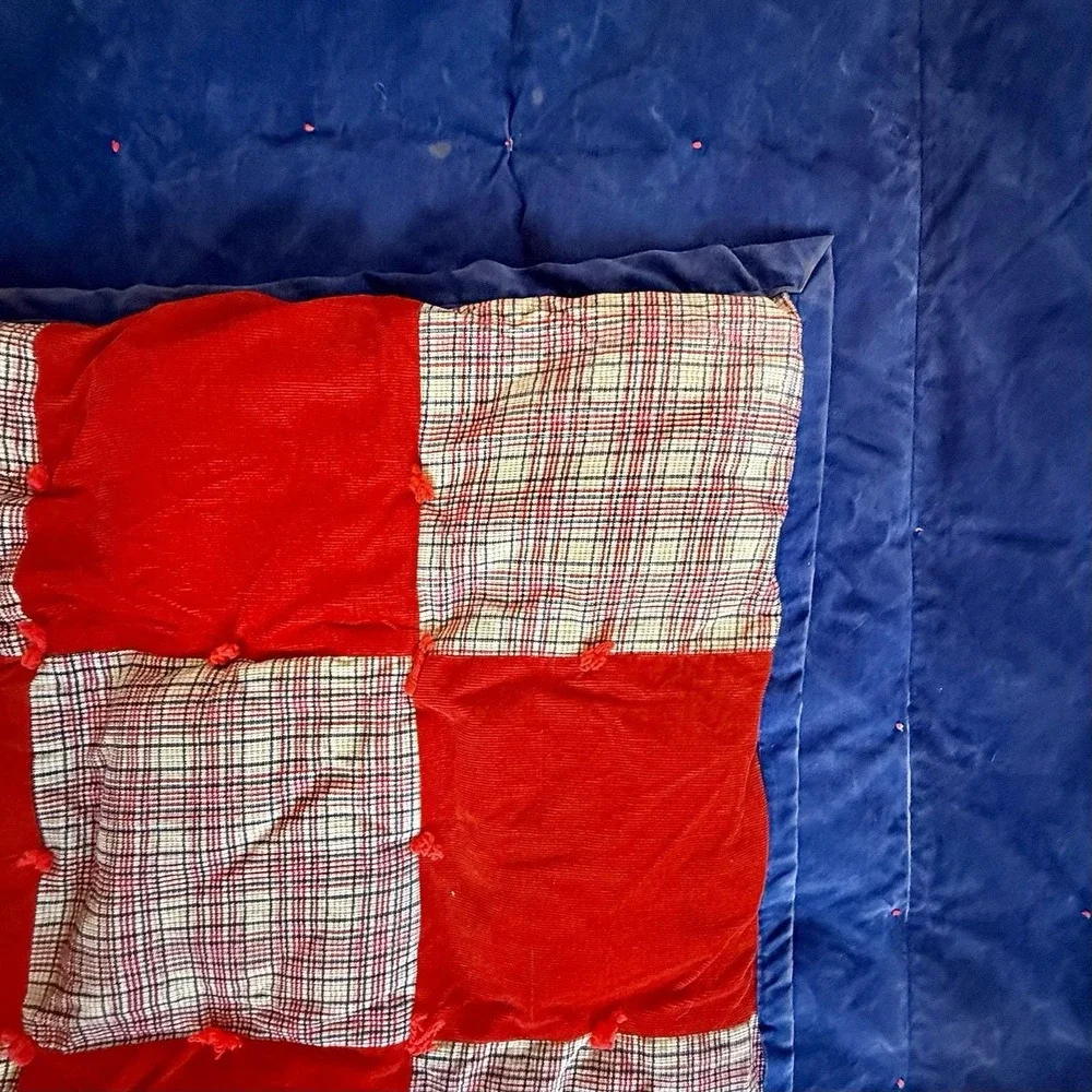 VTG Queen HEAVY Patchwork‎ Corduroy Velvet Suede Reversible Stuffed Quilt 93X96